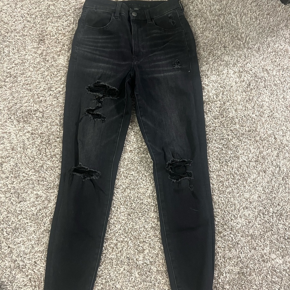 American Eagle Outfitters Black Distressed Skinny Jeans